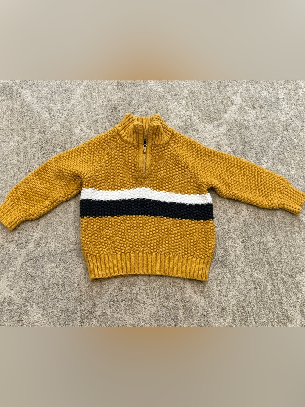 Janie and Jack Mustard Yellow Half-Zip Sweater with White and Navy Stripe